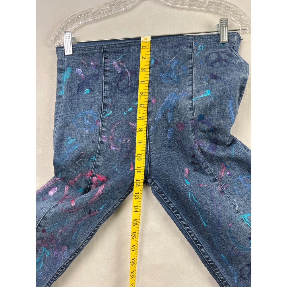 We The Free Flare Jeans Womens 29 Blue Painted Peace Sign High Rise Bell Bottom - Picture 4 of 9